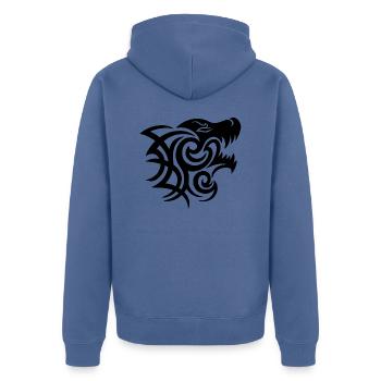 Tribal Werewolf - Unisex Premium Organic Zip Hoodie - stone blue - Back - Nico (187cm)
