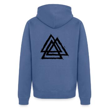 Valkunut « nœud des occis » Viking - Veste à capuche bio Premium Unisexe - bleu pigeon - Dos - Nico (187cm)