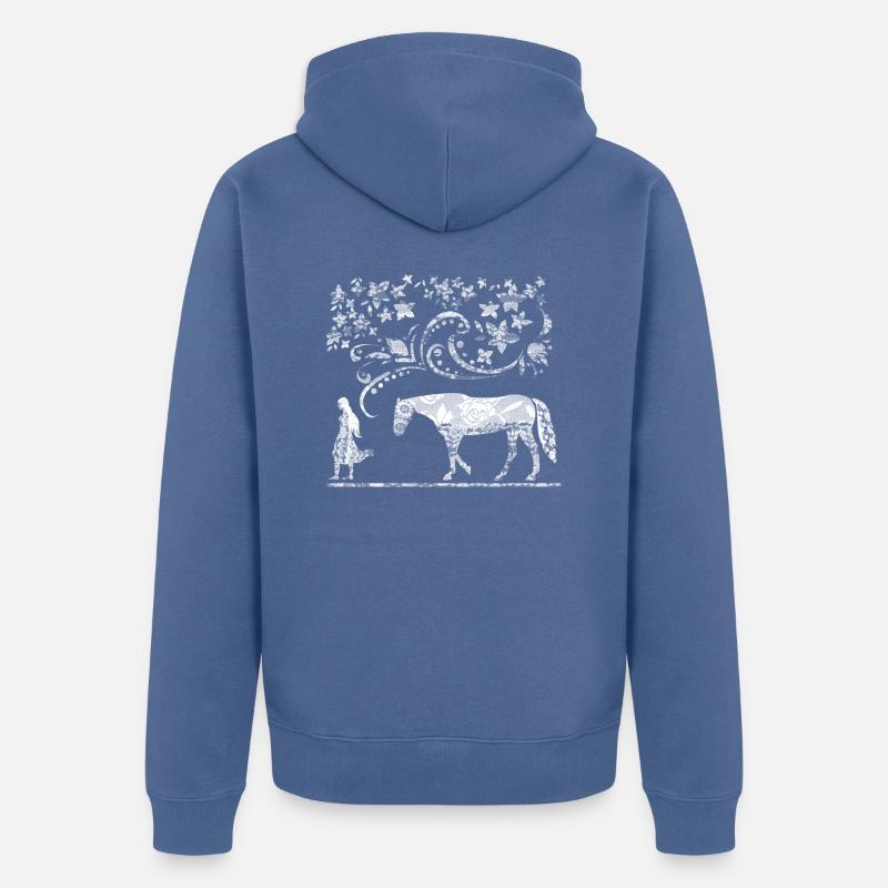 maedchen_und_pferd_weiss_spitze - Unisex Premium Bio Zip Hoodie - Taubenblau
