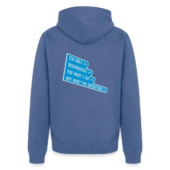 ce que je dis citation - Veste à capuche bio Premium Unisexe - bleu pigeon - Dos - Nico (187cm)