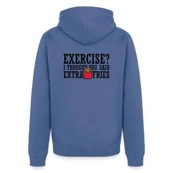 Exercise Extra Fries Zitat - Unisex Premium Bio Zip Hoodie - Taubenblau - Hinten - Nico (187cm)