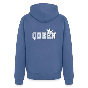 Queen Rückseite - Unisex Premium Bio Zip Hoodie - Taubenblau - Hinten - Nico (187cm)