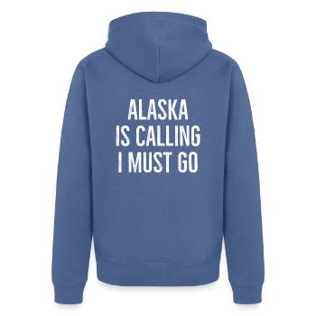 Alaska ruft ich muss gehen - Unisex Premium Bio Zip Hoodie - Taubenblau - Hinten - Nico (187cm)