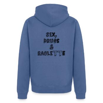 Sex, Drogen & Raclette - Unisex Premium Bio Zip Hoodie - Taubenblau - Hinten - Nico (187cm)