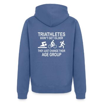 Triathlon Natation Bike Run - Veste à capuche bio Premium Unisexe - bleu pigeon - Dos - Nico (187cm)