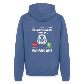 Wildschweine rufen an ich muss los Jagd Jagen - Unisex Premium Bio Zip Hoodie - Taubenblau - Hinten - Nico (187cm)