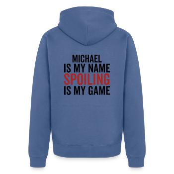 Michael ist mein Name Spoiling ist mein Spiel - Unisex Premium Bio Zip Hoodie - Taubenblau - Hinten - Nico (187cm)