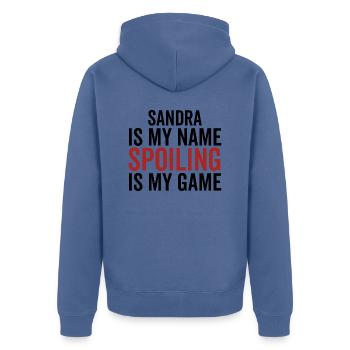 Sandra is My Name Spoiling is My Game - Unisex Premium Organic Zip Hoodie - stone blue - Back - Nico (187cm)