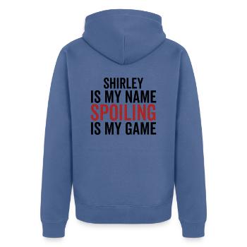Shirley is My Name Spoiling is My Game - Unisex Premium Organic Zip Hoodie - stone blue - Back - Nico (187cm)