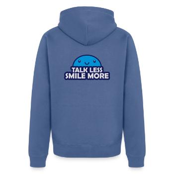 talk less smile more - Unisex Premium Organic Zip Hoodie - stone blue - Back - Nico (187cm)
