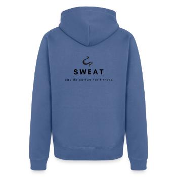 Schwitzen Sweat Fitness Geschenk - Unisex Premium Bio Zip Hoodie - Taubenblau - Hinten - Nico (187cm)