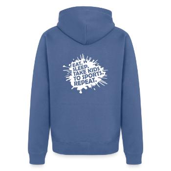 Mangez, dormez, emmenez les enfants faire du sport, répétez le dicton des parents - Veste à capuche bio Premium Unisexe - bleu pigeon - Dos - Nico (187cm)