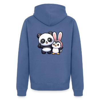 Panda und Pinguin - Unisex Premium Bio Zip Hoodie - Taubenblau - Hinten - Nico (187cm)