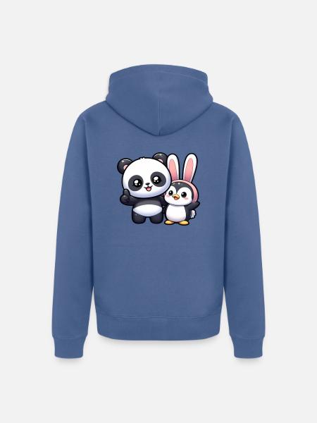 Panda und Pinguin - Unisex Premium Bio Zip Hoodie - Taubenblau