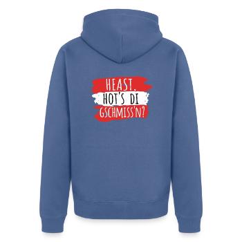 Österreich Dialekt Gschmissn - Unisex Premium Bio Zip Hoodie - Taubenblau - Hinten - Nico (187cm)