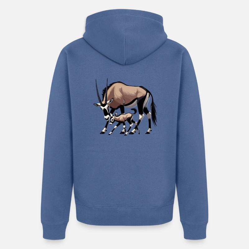Antilope oryx avec jeune - Veste à capuche bio Premium Unisexe - bleu pigeon