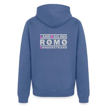 Landsailing Rømø Sønderstrand - Unisex Premium Bio Zip Hoodie - Taubenblau - Hinten - Nico (187cm)