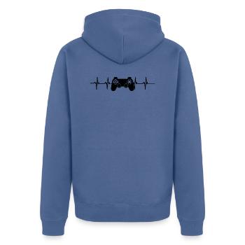 Konsolen-Heartbeat - Unisex Premium Bio Zip Hoodie - Taubenblau - Hinten - Nico (187cm)