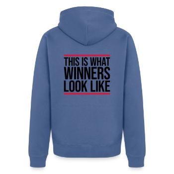What Winners Look Like - Unisex Premium Bio Zip Hoodie - Taubenblau - Hinten - Nico (187cm)