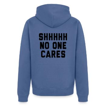 Pssst... Das interessiert niemanden - Unisex Premium Bio Zip Hoodie - Taubenblau - Hinten - Nico (187cm)
