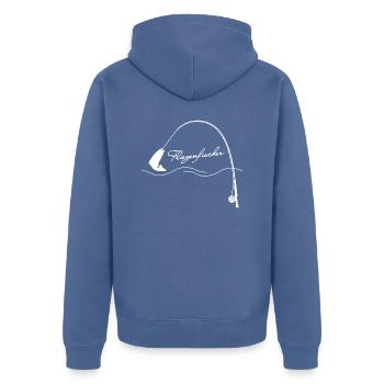 fliegenfischer - Unisex Premium Bio Zip Hoodie - Taubenblau - Hinten - Nico (187cm)