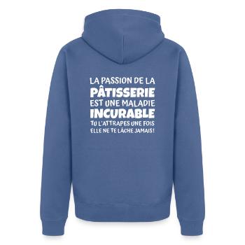 passion pâtisserie / cadeau humour patissière - Veste à capuche bio Premium Unisexe - bleu pigeon - Dos - Nico (187cm)