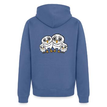 4 hiboux Papa Maman Enfant Bébé Famille Mère Père - Veste à capuche bio Premium Unisexe - bleu pigeon - Dos - Nico (187cm)