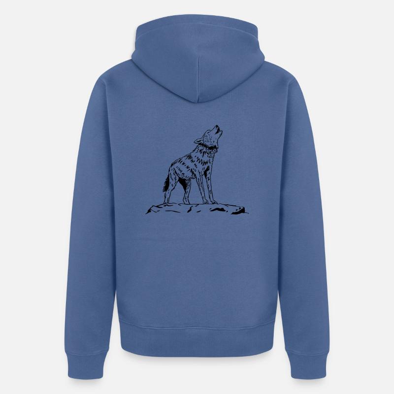 Heulender Wolf - Unisex Premium Bio Zip Hoodie - Taubenblau