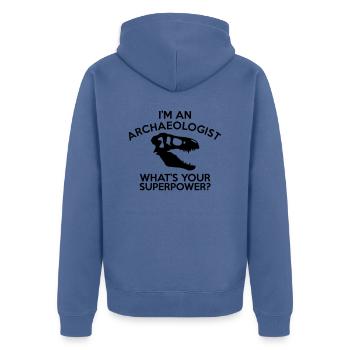 SUPERPUISSANCE ARCHÉOLOGUE - Veste à capuche bio Premium Unisexe - bleu pigeon - Dos - Nico (187cm)