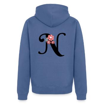 Buchstabe n Minimalistische Blumen - Unisex Premium Bio Zip Hoodie - Taubenblau - Hinten - Nico (187cm)