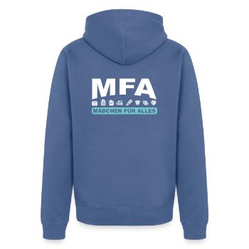 Mädchen für alles - Unisex Premium Bio Zip Hoodie - Taubenblau - Hinten - Nico (187cm)