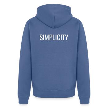 Simplicité - Citations positives chrétiennes - Veste à capuche bio Premium Unisexe - bleu pigeon - Dos - Nico (187cm)