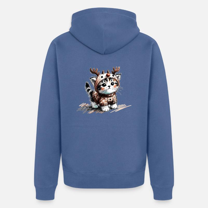 Katze mit Rentiergeweih und Pullover - Unisex Premium Bio Zip Hoodie - Taubenblau