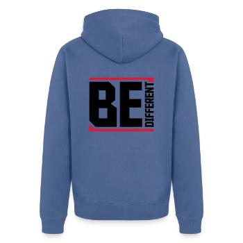 Soyez différent Logo Design - Veste à capuche bio Premium Unisexe - bleu pigeon - Dos - Nico (187cm)