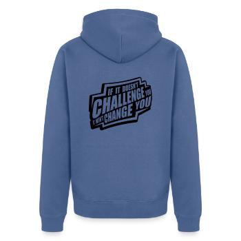 Workout Fitness Motivation Zitat - Unisex Premium Bio Zip Hoodie - Taubenblau - Hinten - Nico (187cm)