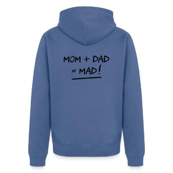 MAMA + PAPA = WÜTEND! (Familie, Papa, Mama) (Biegen) - Unisex Premium Bio Zip Hoodie - Taubenblau - Hinten - Nico (187cm)