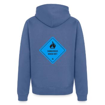 Nass und in Flammen! - Unisex Premium Bio Zip Hoodie - Taubenblau - Hinten - Nico (187cm)