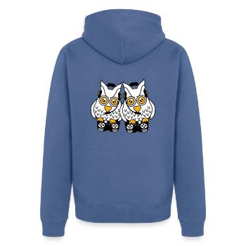 2 Gamer Owls Play Team Friends Two Player Duo - Unisex Premium Organic Zip Hoodie - stone blue - Back - Nico (187cm)