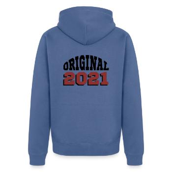 Ursprünglich: 2021 - Unisex Premium Bio Zip Hoodie - Taubenblau - Hinten - Nico (187cm)