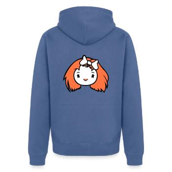 Bird Lady Woman Female Pretty Face Bow - Unisex Premium Organic Zip Hoodie - stone blue - Back - Nico (187cm)