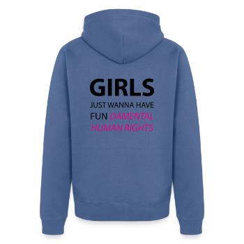 Girls Just Wanna Have FUNdamental Human Rights - Unisex Premium Organic Zip Hoodie - stone blue - Back - Nico (187cm)