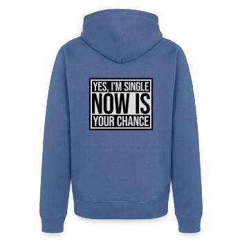 single now your chance - Unisex Premium Bio Zip Hoodie - Taubenblau - Hinten - Nico (187cm)