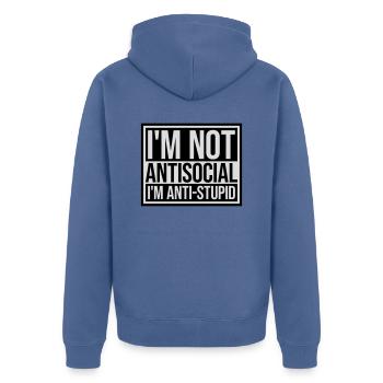 not antisocial anti stupid - Unisex Premium Bio Zip Hoodie - Taubenblau - Hinten - Nico (187cm)