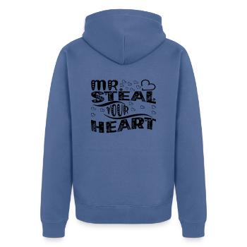 Mr Steal your Heart - Unisex Premium Organic Zip Hoodie - stone blue - Back - Nico (187cm)