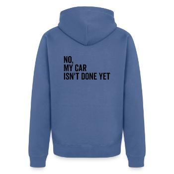 Non Ma voiture n’est pas encore terminée - Veste à capuche bio Premium Unisexe - bleu pigeon - Dos - Nico (187cm)