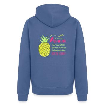 Ananas Krone Spruch - Unisex Premium Bio Zip Hoodie - Taubenblau - Hinten - Nico (187cm)