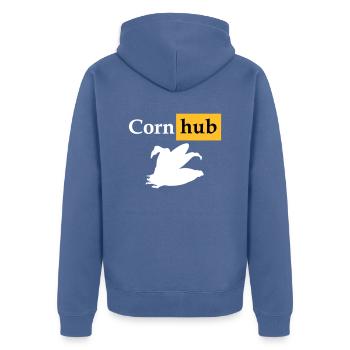 Corn-Hub - Unisex Premium Bio Zip Hoodie - Taubenblau - Hinten - Nico (187cm)