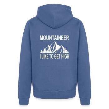 Bouldern Klettern Climbing - Unisex Premium Bio Zip Hoodie - Taubenblau - Hinten - Nico (187cm)