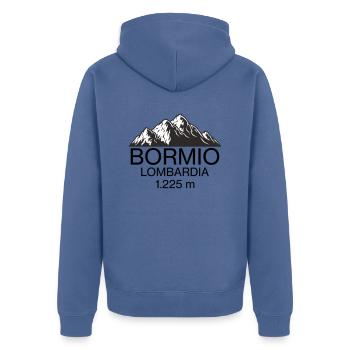 Bormio-Logo - Unisex Premium Bio Zip Hoodie - Taubenblau - Hinten - Nico (187cm)
