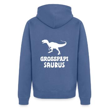 Grosspapi Saurus Großvater Opa Schweiz Opi - Unisex Premium Bio Zip Hoodie - Taubenblau - Hinten - Nico (187cm)